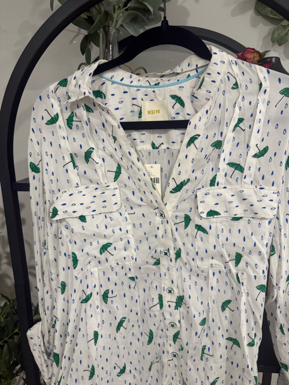 Maeve Anthropologie Umbrella Print Button Down Blouse Size 2 - Picture 9 of 11